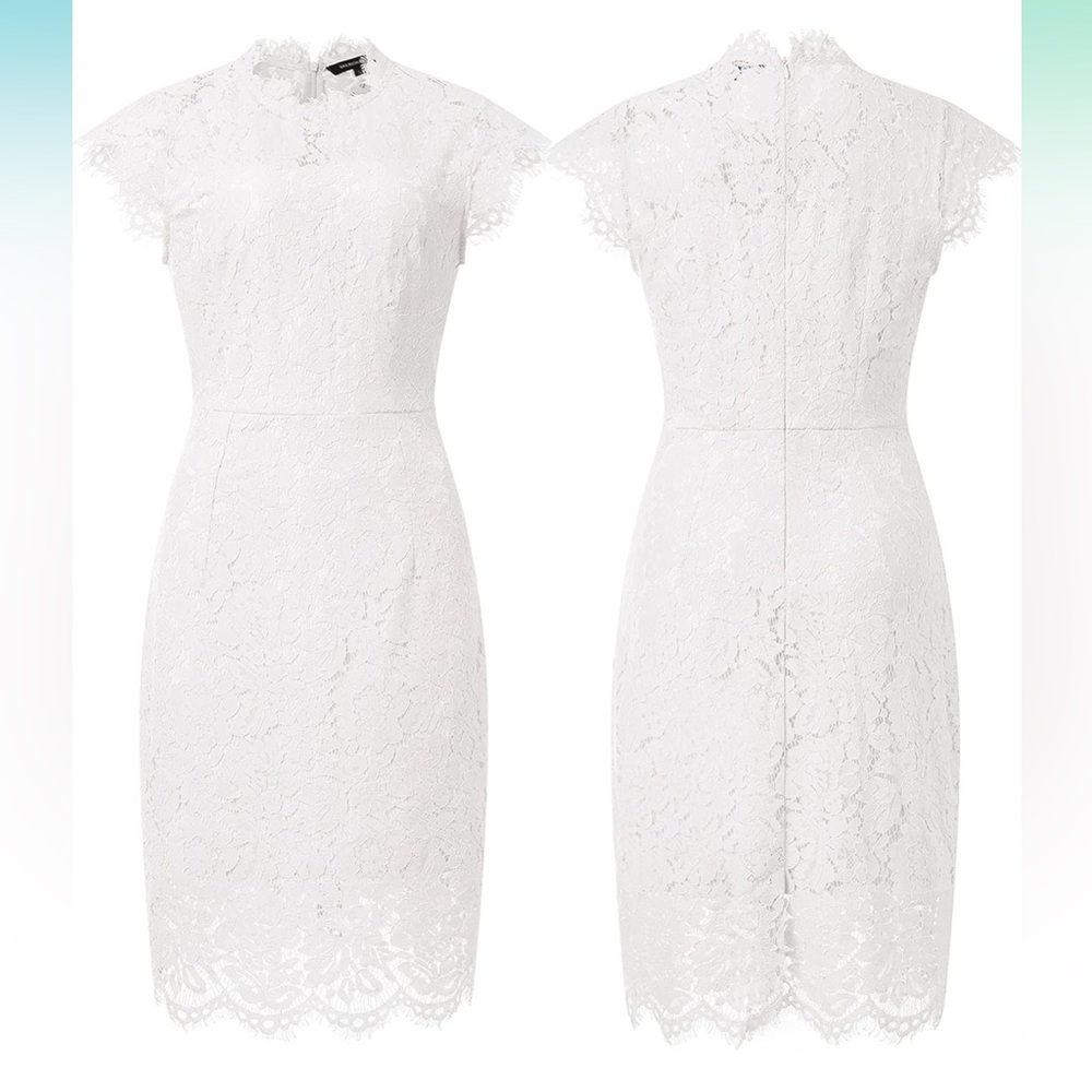 MEROKEETY Elegant Lace Dress in Teal and White Size M - Picture 2 of 12